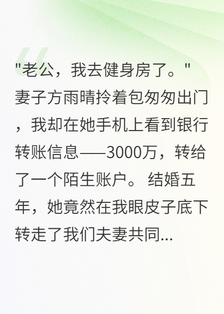老婆私轉(zhuǎn)三千萬我讓她凈身出戶